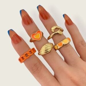 Gold Orange Y2K Ring Set
